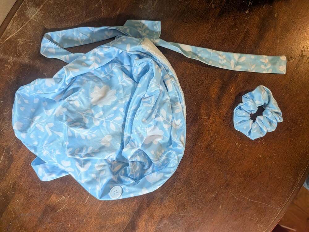 Generic Microfiber Hair Drying Cap with Scrunchie Blue Floral